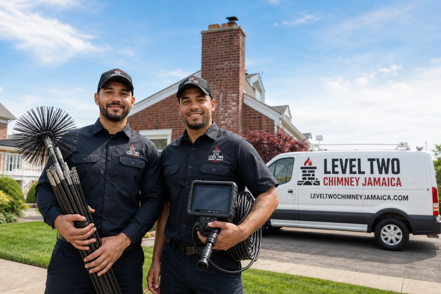 Level Two Chimney Jamaica chimney cleaning service vehicle and crew in Jamaica, NY